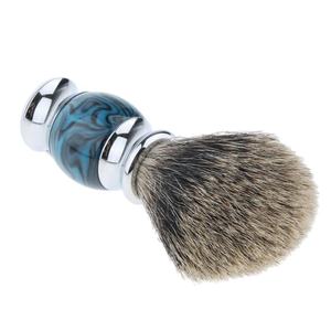 Tip Black <b>Wooden</b> Color Badger Shaving <b>Brush</b> Wholesale Custom Logo Silver Wood with Blue Marbled Handle and Chrome Accents - Product Image 5