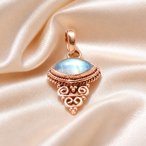 Colgante Vintage de Plata de Ley 925 con Piedra Lunar Arcoíris de Fuego Azul Natural, Engaste Marquise, Chapado en Oro Rosa y Oro Amarillo - Product Image 3