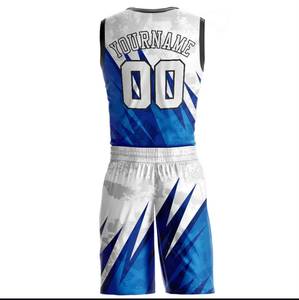 Ensemble de maillots de basket-ball personnalisés imprimés par transfert thermique, unisexe, respirant, débardeur en mesh, short, imprimé géométrique sur le devant, polyester/coton - Product Image 3