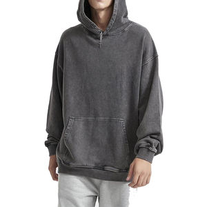 Sweat à capuche surdimensionné personnalisé pour homme, gris fumé, style vintage, délavé à l'acide, doublé pour l'hiver, 100% coton, brodé - Product Image 1