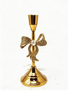Elegant Gold Aluminum Candlestick <b>Holder</b> with Sparkling Crystal <b>Bow</b> Accent Modern Taper Candle Stand Wedding and Home Table De - Product Image 2