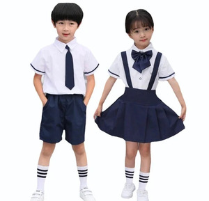 Tenue d'été pour les enfants de l'école primaire (polyester/coton). Chemise à manches courtes et jupe avec bretelles. Commandes en gros - Product Image 2