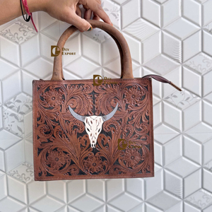 Bolso de Hombro de Cuero Auténtico, Nuevo Diseño, Tallado a Mano, Estilo Bohemio, Vintage, Hecho a Mano, Tamaño Pequeño, Elegante - Product Image 1