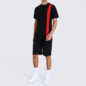 เสื้อยืดและกางเกงขาสั้นผ้าฝ้ายระบายอากาศได้ดี คุณภาพดี รับผลิตตามแบบ (OEM) ชุดเซ็ตสำหรับออกกำลังกาย ขายส่งเสื้อยืดผ้าฝ้ายผู้ชาย บริการรับผลิตแบบ OEM - Product Image 1