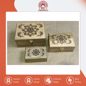 India Made Latest Stock Arrival Good Quality Engraved Mango Wood <b>Box</b> Rectangle <b>Brown</b> Wooden <b>Storage</b> <b>Box</b> for Kitchen Use - Product Image 2