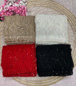 ผ้าส่าหรีตาข่ายเนื้อนิ่มดีไซเนอร์พร้อมลูกปัดปรับโทนและขอบเสื้อเบลาส์แฟนซีหนา - Product Image 6