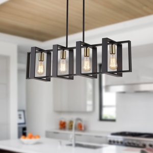 Modern Linear Island Chandelier Black Gold Geometric Hanging Pendant Light Contemporary Metal Ceiling <b>Lamp</b> - Product Image 6