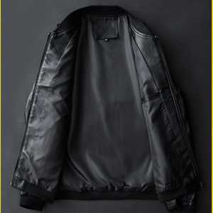 Blouson bomber en cuir PU noir pour homme, col montant, fermeture éclair, style décontracté, veste de motard, automne - Product Image 4