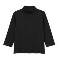 Kaos Wanita Lengan Pendek Kerah Tinggi Longgar Model Drop Shoulder Bahan Katun/Elastane Rajut Polos Kasual Ramah Lingkungan Streetwear