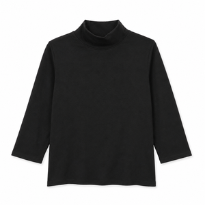 เสื้อยืดแขนสามส่วนคอสูงทรงหลวมสำหรับผู้หญิง ผ้าฝ้าย/อีลาสเทน ถักทอเนื้อผ้าเรียบ สไตล์ลำลอง สตรีทแวร์ รับออกแบบตามสั่ง OEM/ODM - Product Image 4