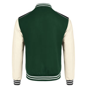 Veste universitaire moderne en laine verte avec manches en cuir de mouton blanc et empiècements en laine noire pour la vente en gros de streetwear personnalisé - Product Image 2