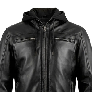 Veste d'hiver à capuche pour homme en cuir véritable, double fermeture éclair, grande taille, coupe ample, logo personnalisé, respirante, confortable, service OEM de haute qualité - Product Image 6