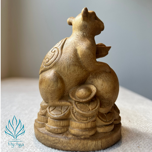 Statue distinctive du zodiaque asiatique en bois d'agar, forme compacte, statue du Rat, décoration Feng Shui, sculpture animale du Nouvel An de My Aga - Product Image 2