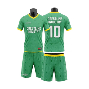 Ensemble de maillots de football Crestline Industry, imprimé personnalisé, sublimation, vert jaune, col en V, manches courtes, uniforme unisexe, respirant - Product Image 1