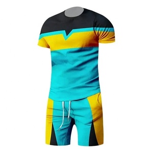 Novedad de verano 2025, chándal de gimnasio informal personalizado al por mayor para hombre, Camiseta estampada de 2 piezas con patrón sólido, Jogging transpirable - Product Image 2
