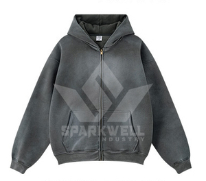 Sweat à capuche gris en molleton de coton pour homme, coupe oversize, couleur unie, manches classiques, décontracté, hiver, avec poches, respirant, service OEM - Product Image 3