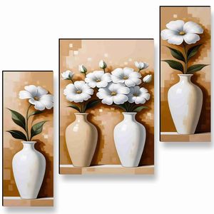 Tableaux de fleurs pour décoration murale - Ensemble de 3, peinture moderne 3D pour salon, grande taille avec cadres pour décoration intérieure - Product Image 3