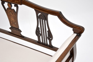 Elegant Antique Style Settee Featuring Traditional Scroll <b>Arms</b> and Decorative Brass Nailhead Trim - Product Image 6