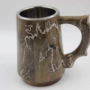 Solid Wooden Handmade Rustic Beer Mug with HANDGRIP <b>Reusable</b> & Eco-Friendly Dishwasher Safe - Product Image 2