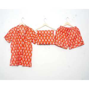 Ensemble de pyjama court pour femme 100% coton indien, printemps/été, respirant, léger, luxueux, logo sur le devant, séchage rapide, couleur personnalisée - Product Image 3