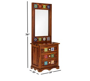 Solid Wood Dressing Table with Tall Mirror | Ceramic Tile Inlay Makeup <b>Vanity</b> | Wholesale <b>Bedroom</b> Furniture - Product Image 4