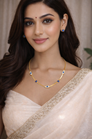 Set Kalung Wanita Klasik Berlapis Emas Stainless Steel dengan Anting Stud Geometris Enamel Biru, Hadiah Pertunangan Pernikahan