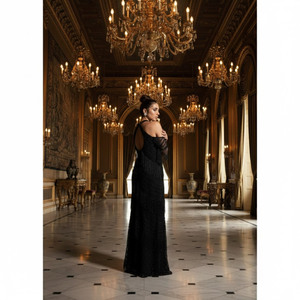 High End Women Halter Neck | Mermaid Gown Floor Length } Full Embroidery Black Bead Evening Dress | Stylish Wedding | Party Wear - Product Image 3