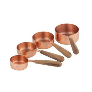 Tasses à mesurer en métal de qualité supérieure avec poignées en bois, designs personnalisables écologiques, ensemble d'outils de mesure de cuisine de qualité alimentaire - Product Image 2