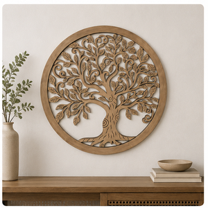 Handmade Wooden <b>Wall</b> Art Tree Foliage Design Circular Rustic Home Decoration Large Dark Brown <b>Frame</b> - Product Image 3