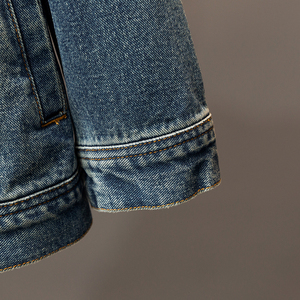 Veste en jean vintage délavée pour homme, coupe oversize, en coton, bleu uni, décontractée - Product Image 3