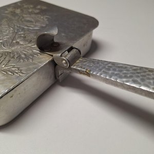 Vintage Hammered Metal Floral Embossed Hinged Lid Dust <b>Pan</b> Crumb Silent Butler - Product Image 3