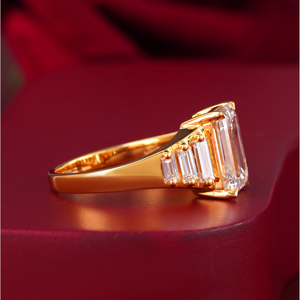 18K Rose Gold Emerald Cut Lab Grown Diamond Graduated <b>Ring</b> with 18K White Plating & Baguette Side Stones-Size <b>Resizable</b> - Product Image 1
