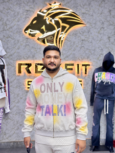 Sweat-shirt à capuche surdimensionné pour homme avec imprimé en strass « Only Money Talk », style streetwear, 100% coton, tissu French Terry - Product Image 2