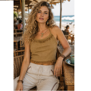 Túnica Ligera y Transpirable para Mujer, Estilo Boho, Fabricada con Algodón y Cáñamo Ecológicos, con un Elegante Diseño de Flecos, Venta al Por Mayor - Product Image 1