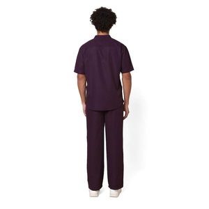 Ensemble de blouses médicales pour hommes, couleur bordeaux, col en V, manches courtes, uniforme d'hôpital, tissu tissé en coton et polyester - Product Image 2