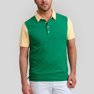 <b>Men's</b> Green And Color Blocked Short Sleeve Polo Shirt Knitted Casual Solid Regular Fit - Product Image 6