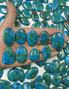 Natural Chrysocolla Loose Gemstones Cabochon Well Polished Flat <b>Back</b> <b>Silver</b> Jewelry Making Green & Blue - Product Image 1