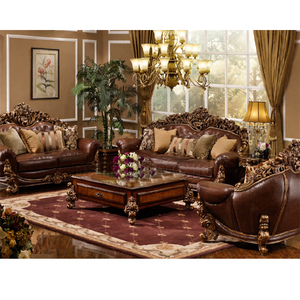 Juego de Sofás Chesterfield de Cuero Moderno para el Hogar, Muebles Europeos para Sala de Estar, Juego de Sofás Europeo de 7 Plazas en Madera de Teca, EE. UU. - Product Image 1