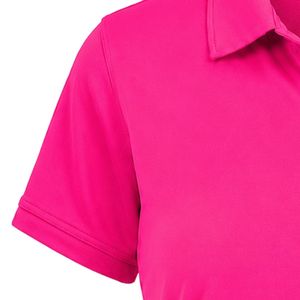 Polo pour femme rose vif avec logo JJ brodé, manches courtes, col et boutons sur le devant, tenue décontractée pour équipe - Product Image 2