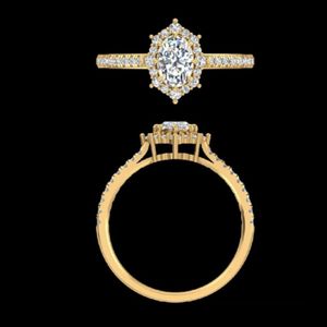 แหวนหมั้นเพชรทรงรีวินเทจแบบ Sunburst Halo เพชรเลี้ยงในห้องปฏิบัติการ วงแหวนทอง 14KT ดีไซน์หรูหราสง่างาม แหวนครบรอบรูปดาวสำหรับผู้หญิง - Product Image 2