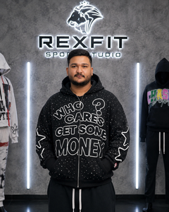 Rexfit Men's <b>Black</b> Zip-Up Hoodie Oversized Streetwear Graphic <b>Sweatshirt</b> With Letter Print Front Logo Autumn Wear - Product Image 1