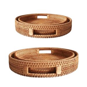 Wicker Rattan <b>Basket</b>/<b>Tray</b> Handmade Eco-Friendly Home Decor Kitchen Organizer <b>Tray</b> with Handles for Countertop Storage - Product Image 1