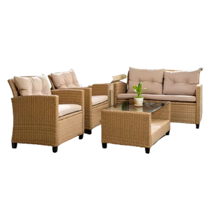 Ensemble de table à manger d'extérieur en rotin tressé PHU, design moderne, confort optimal, usage commercial, 4 chaises, canapé 4 places, mobilier de salon - Product Image 1