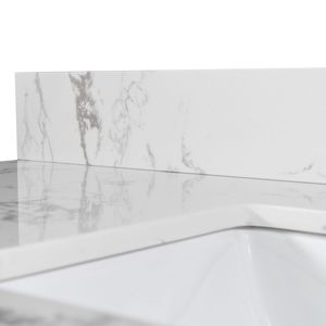 Top per mobile bagno in pietra rettangolare Montary 43x22 pollici con lavabo in ceramica sottopiano in pietra ingegnerizzata colore marmo bianco Carrara - Product Image 4