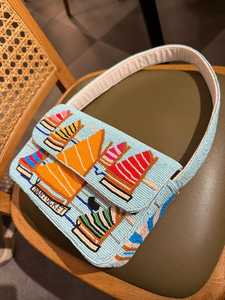 Bolso de Lona Bordado a Mano, Forma Rectangular, Patrón Colorido de Faro, Artesanía de Recuerdo - Product Image 2