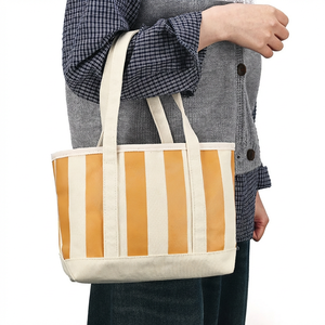 Bolsa de Mano Tipo Tote a Rayas, de Poliéster/Algodón, Amarillo y Blanco, Moderna, Ecológica, Resistente al Agua, Tejida, para Regalo Promocional - Product Image 5