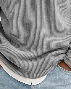 เสื้อสเวตเตอร์ผู้ชายสีเทา คอซิป ¼ ซิป ทรงปกติ ผ้าถัก สีพื้น สวมใส่สบาย คอตั้ง เหมาะสำหรับฤดูใบไม้ร่วง - Product Image 5