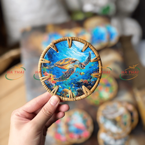 Vintage Style Art Round Rattan Coasters <b>Decorative</b> Drink Mats Handcrafted <b>Table</b> Protection <b>Accessories</b> Wholesale - Product Image 2