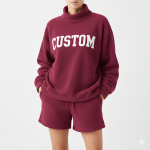 High Quality Oversized Fleece Fabric Streetwear Mock Neck with Shorts <b>Set</b> Eco-Friendly Two Piece Winter Wear - Product Image 1