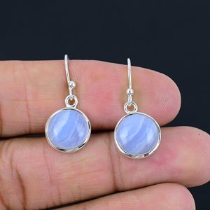 <b>Best</b> Quality 925 Solid Sterling Silver Earrings for Women Trendy Blue Lace Agate Gemstone Dangle Jewelry At <b>Best</b> Price - Product Image 6